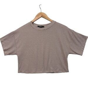 Forever 21 Brown Striped Crop Top Dolman Short Sleeve Ribbed Knit Tee Shirt S